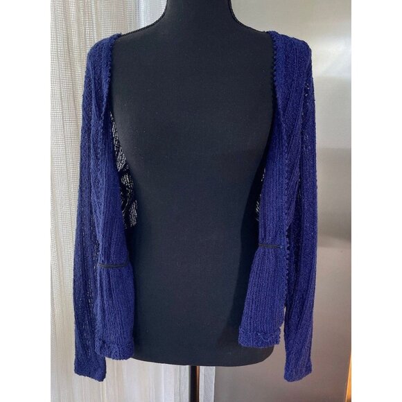 Vintage 60s cardigan, indigo blue/purple, long sleeves cardigan, elastic waist - Picture 7 of 8